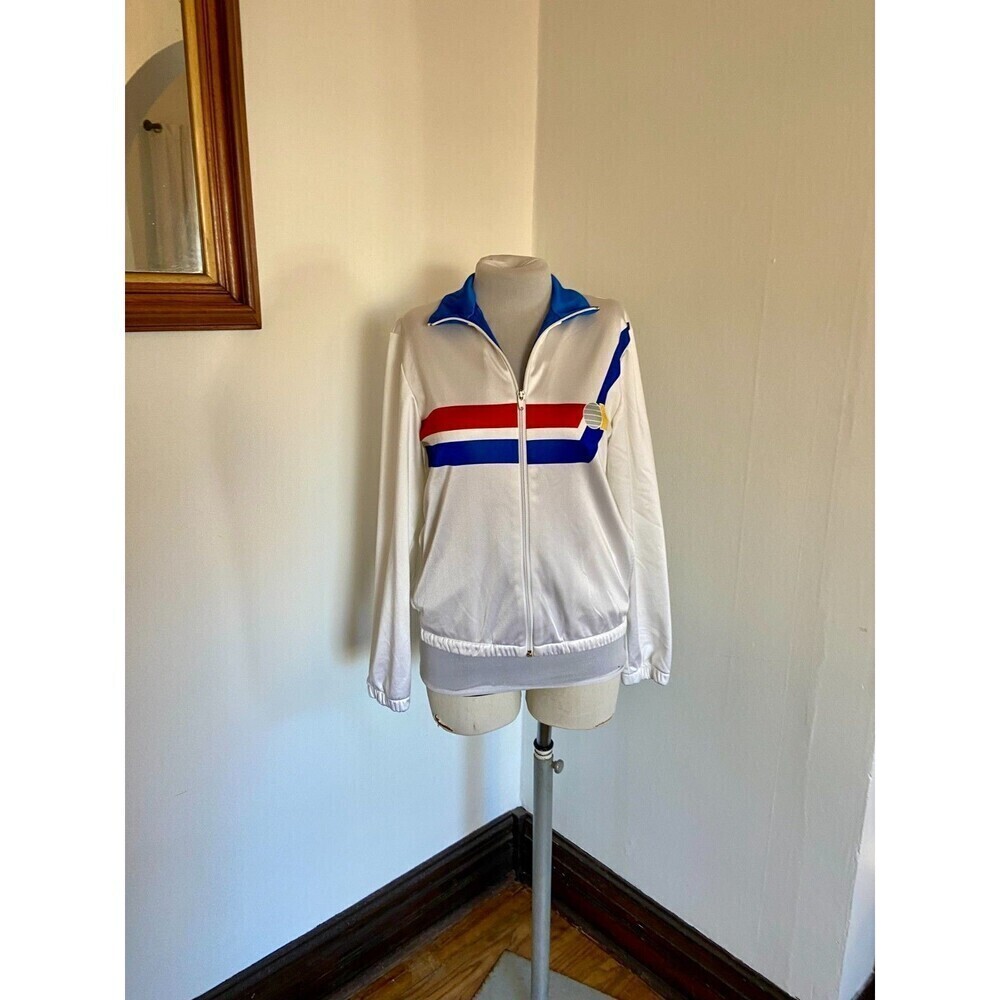 VTG Quantum Sportswear Jacket Full Zip Tennis Preppy Track Suit Small 80s White